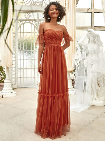 strapless burnt orange bridesmaid dress