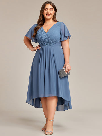 A signature faux-wrap midi dress in dusty navy