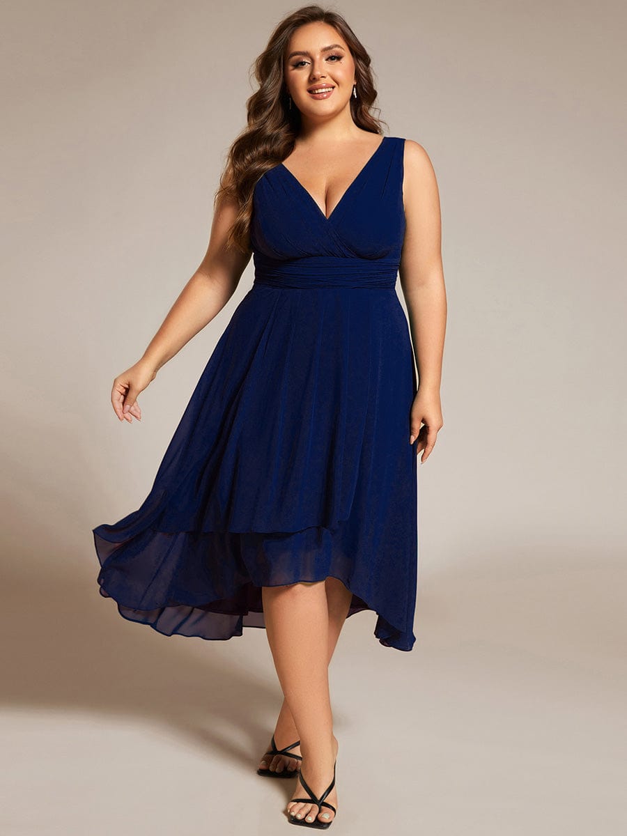 Plus Size Sleeveless Pleated High-Low Chiffon Wedding Guest Dress