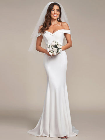 Plain Solid Color Off Shoulder Mermaid Wedding Dress