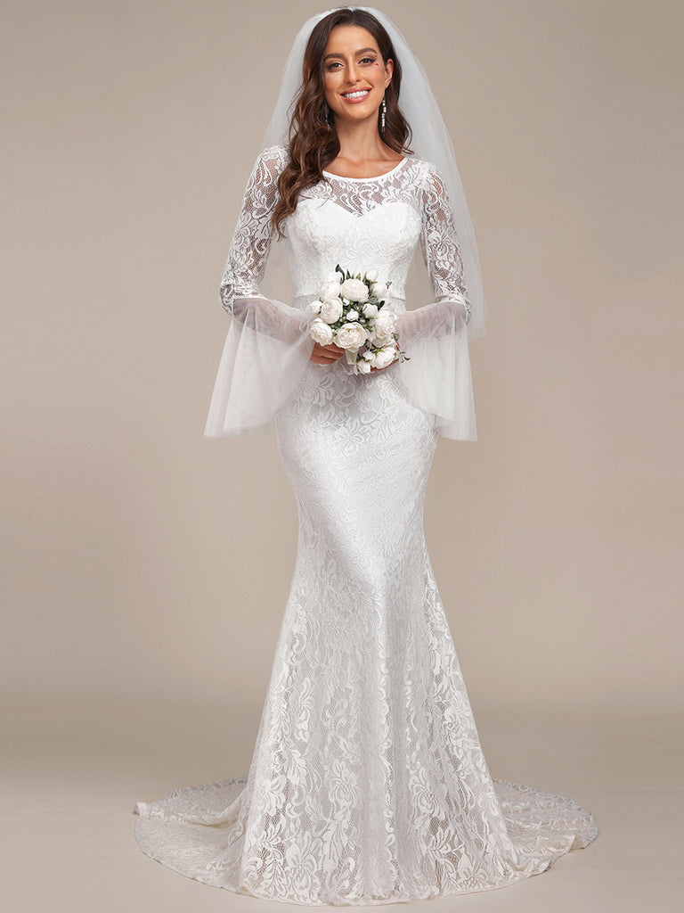 Romantic V Back Mermaid Lace Wedding Dress