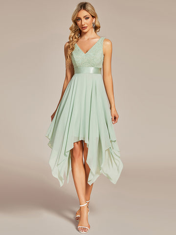 V Neck Lace Chiffon Bridesmaid Dress in Sage