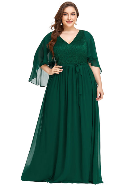 Elegant Maxi V Neck Chiffon Dress with Sleeves