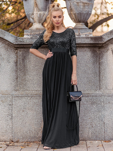 3/4 Sleeve Round Neckline Evening Dress