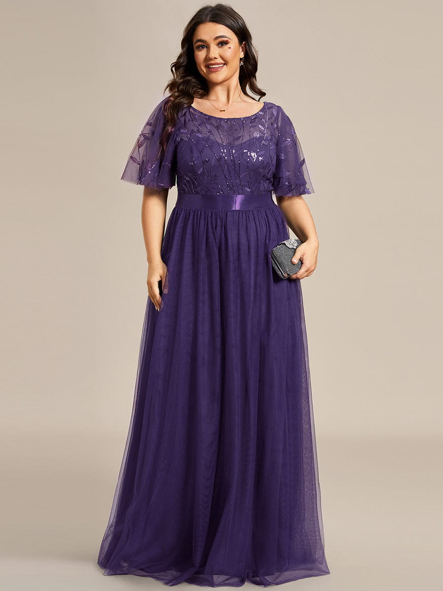 Women's A-Line Short Sleeve Embroidery Floor Length Wedding Guest Dresses