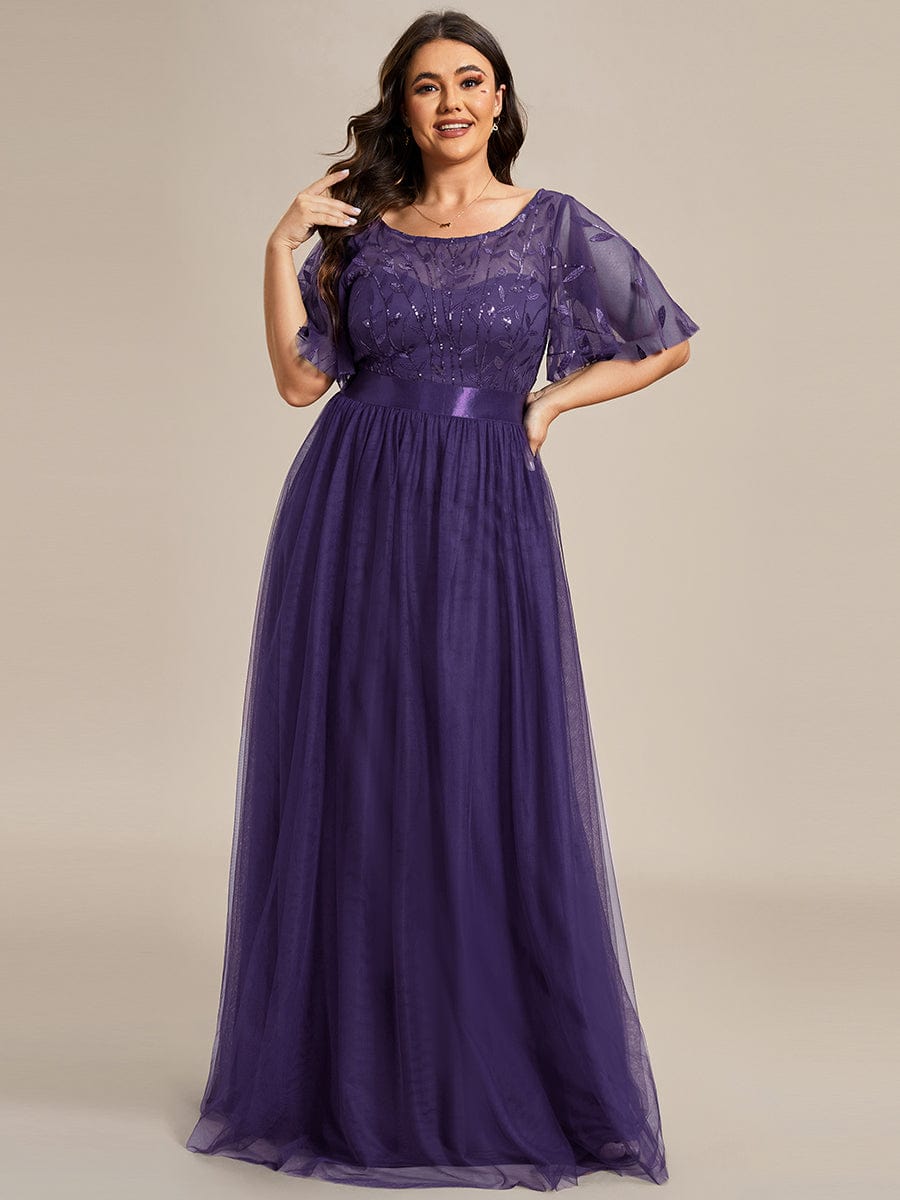 Plus Size Women's Embroidery Bridesmaid Dress with Short Sleeve