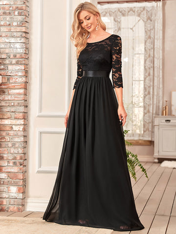 Elegant Round Neck A Line See-Through Lace Dress