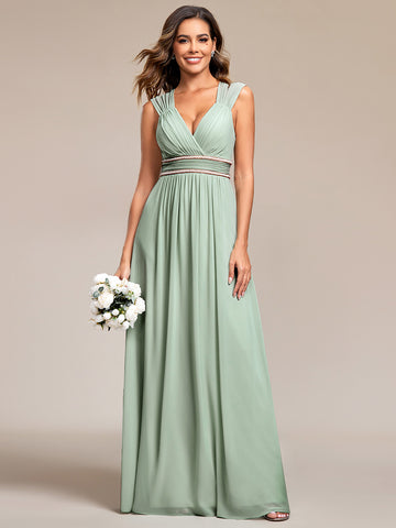 V-Neck Sleeveless Empire Waist Chiffon Dress in Sage