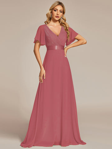 Empire Waist Flutter Sleeve Dark Pink Dress