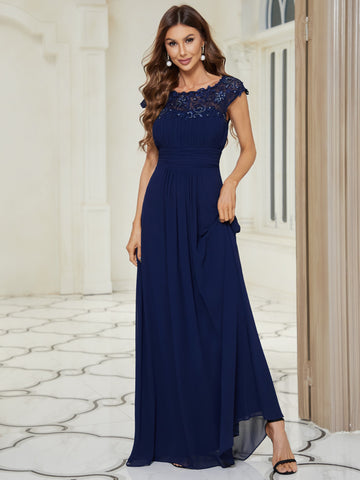 lace cap sleeve dress in navy blue