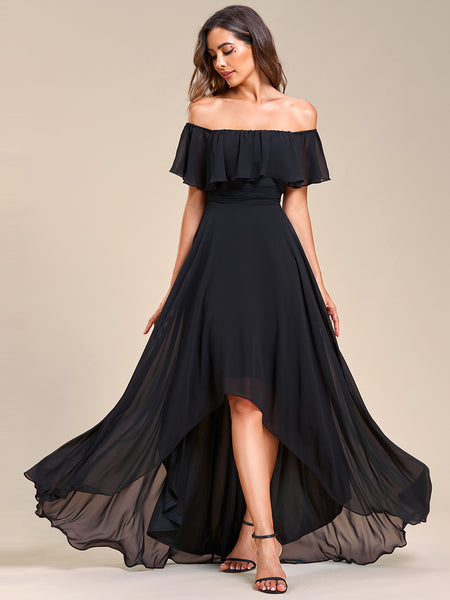 Off-The-Shoulder High Low Black Bridesmaid Dress