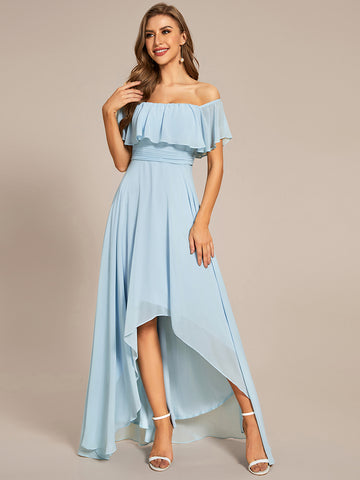 Off-The-Shoulder High Low Bridesmaid Dress