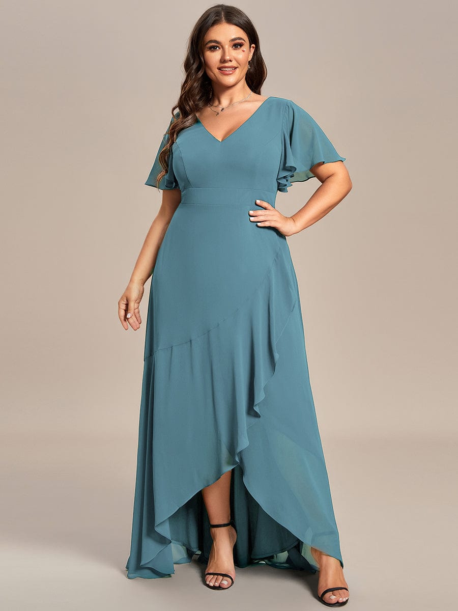 Plus Size Elegant Lotus Sleeves Chiffon Bridesmaid Dress