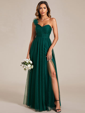 One Shoulder Maxi Tulle Bridesmaid Dress