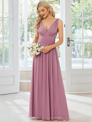 V-Neck Sleeveless Pleated Chiffon Dress