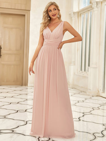 Elegant Sleeveless V-Neck Maxi Chiffon Bridesmaid Dress