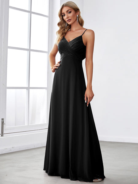 Sweetheart Draped Back Black Bridesmaid Dress