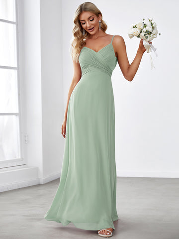 Sweetheart Draped Back Floor Length Bridesmaid Dress in Sage Green