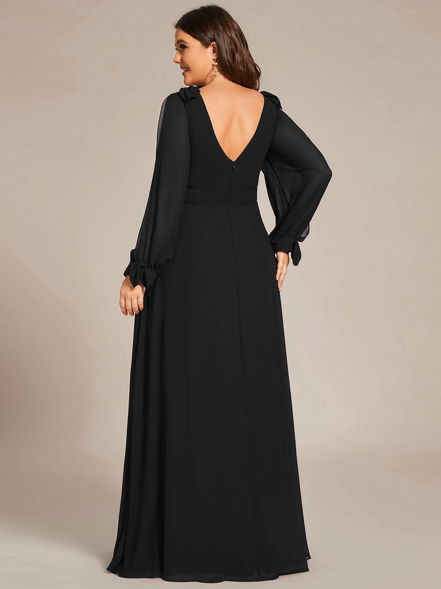 Gentle Split Low Back Thigh Slit Long Sleeve Wedding Guest Dress