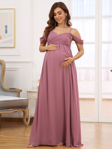 Off The Shoulder Spaghetti Straps Maxi Maternity Dress