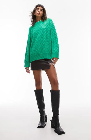 green cable knit jumper