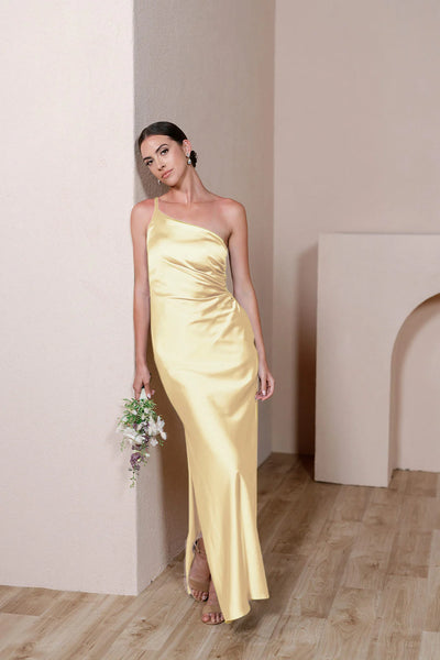 jade satin dress in yellow