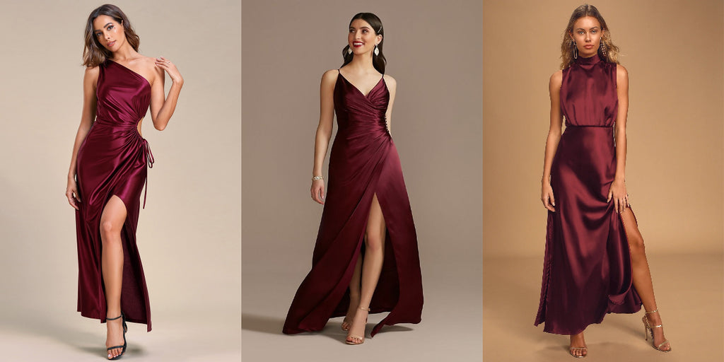 satin burgundy bridesmaid dress