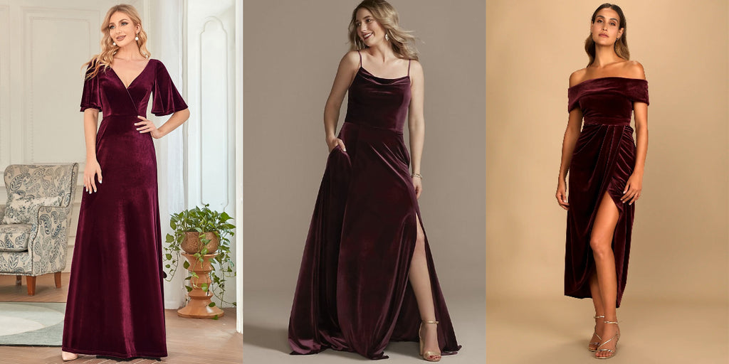 velvet burgundy bridesmaid dresses
