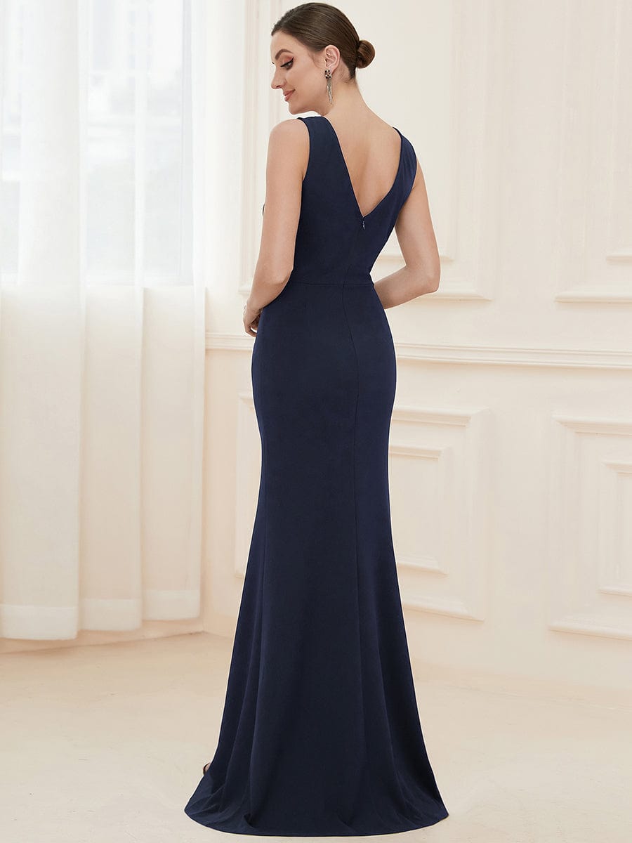 High Front Slit Wrap Waist High Front Slit Knit Evening Dress