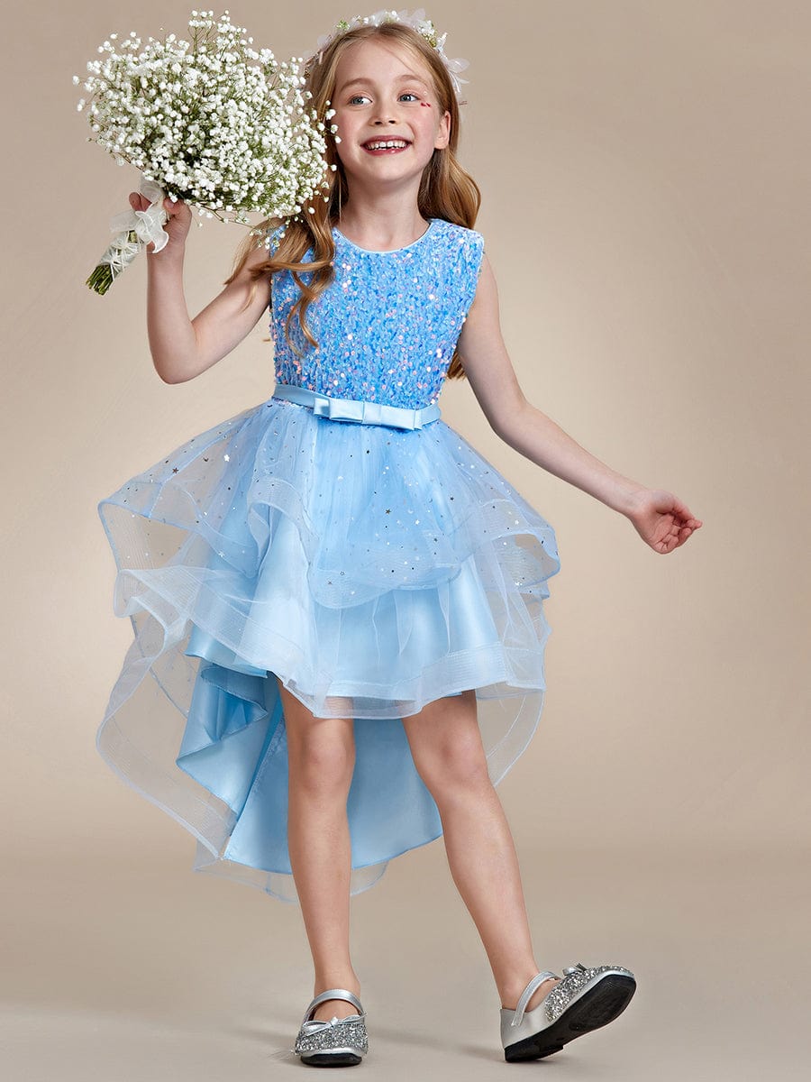 Sparkling Glitter High Low A-Line Sleeveless Multi-Layered Tulle Flower Girl Dress