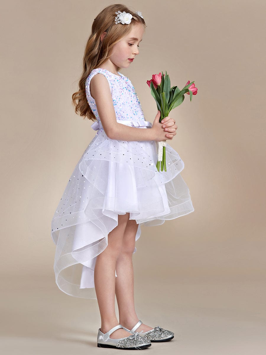 Sparkling Glitter High Low A-Line Sleeveless Multi-Layered Tulle Flower Girl Dress