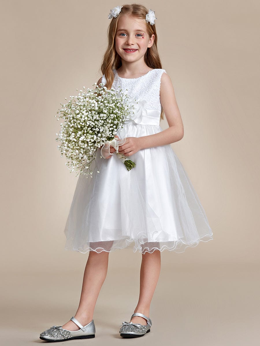 Sparkling Sequin Round Neckline Short Princess Dress for Girls