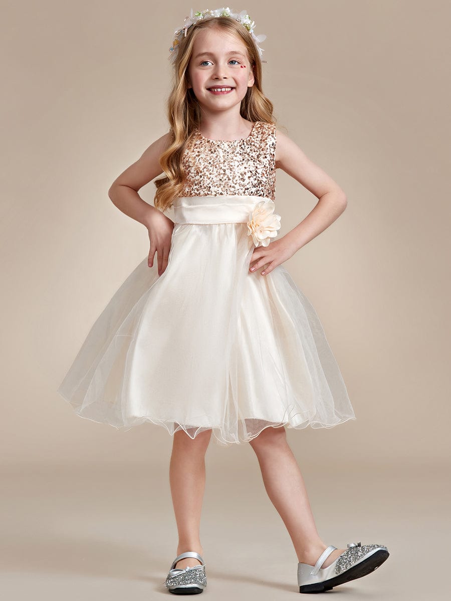 Sparkling Sequin Round Neckline Short Princess Dress for Girls