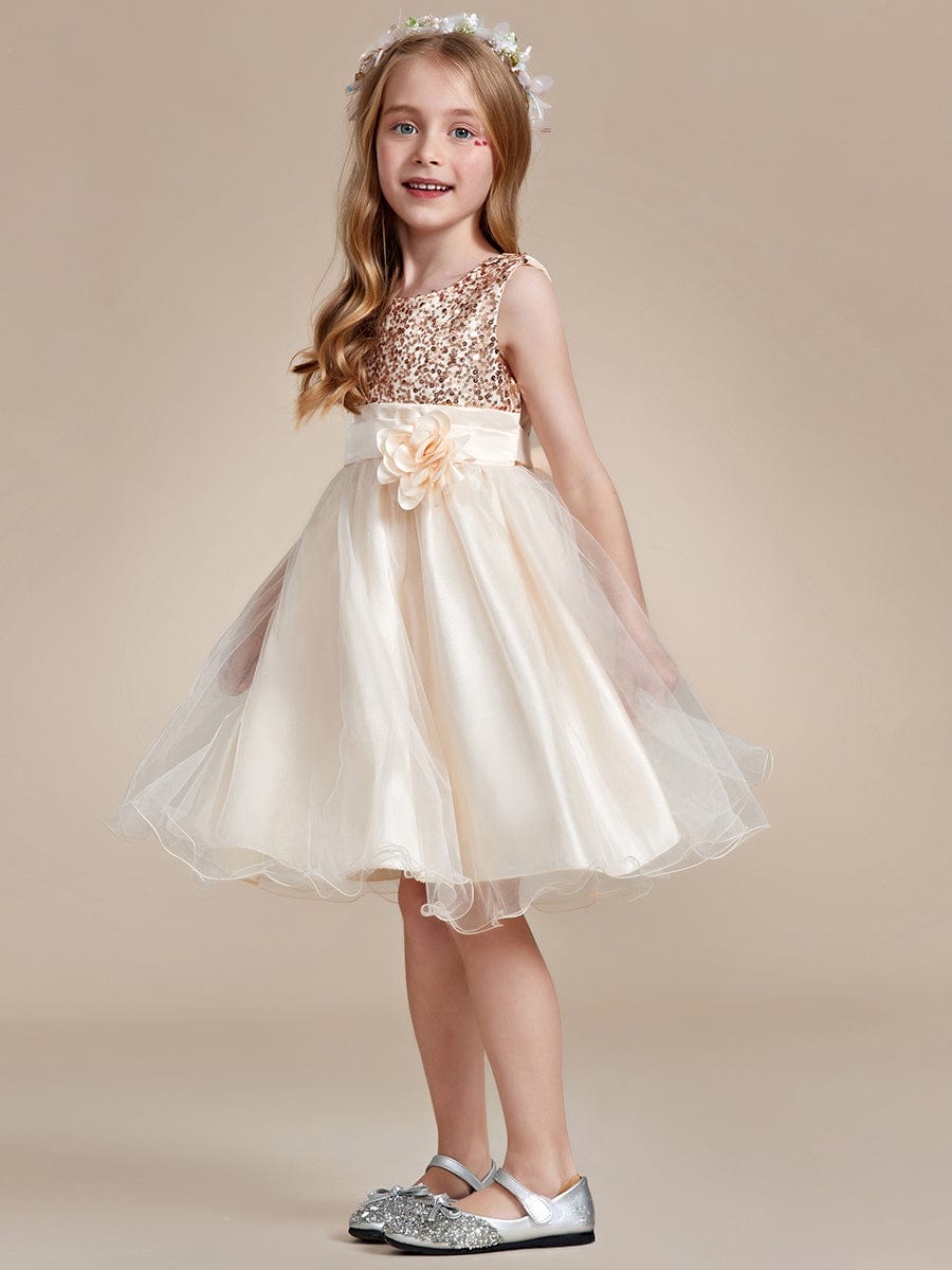 Sparkling Sequin Round Neckline Short Princess Dress for Girls