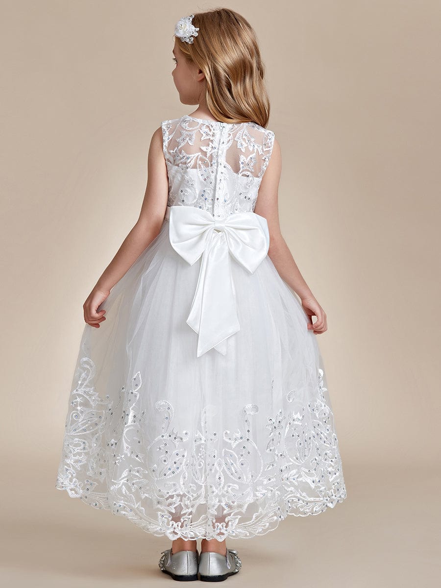 Elegant Lace Princess Dress for Flower Girl with Bowknot