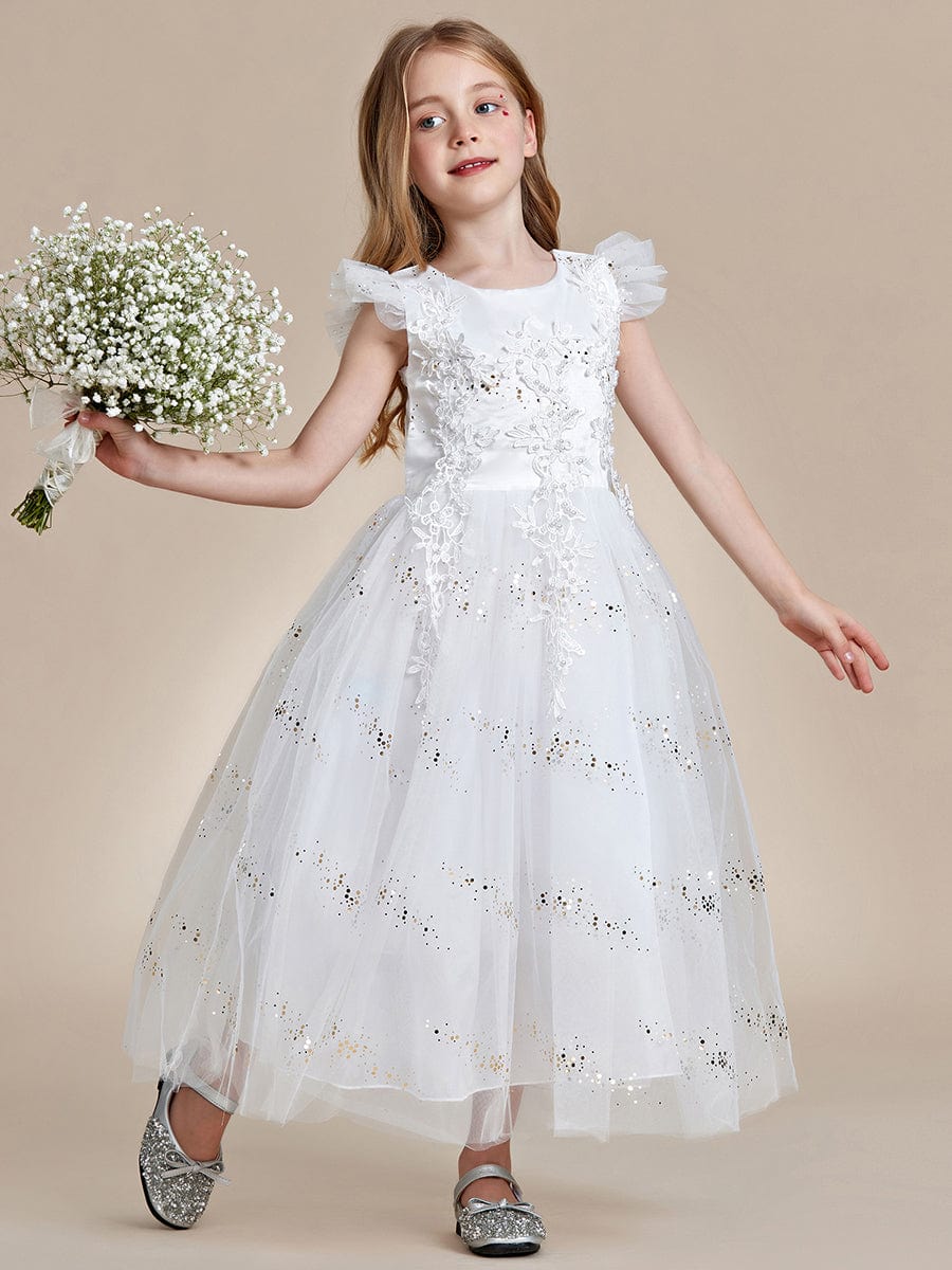 Lace and Sparkle Princess Flower Girl Dress with Flutter Sleeves