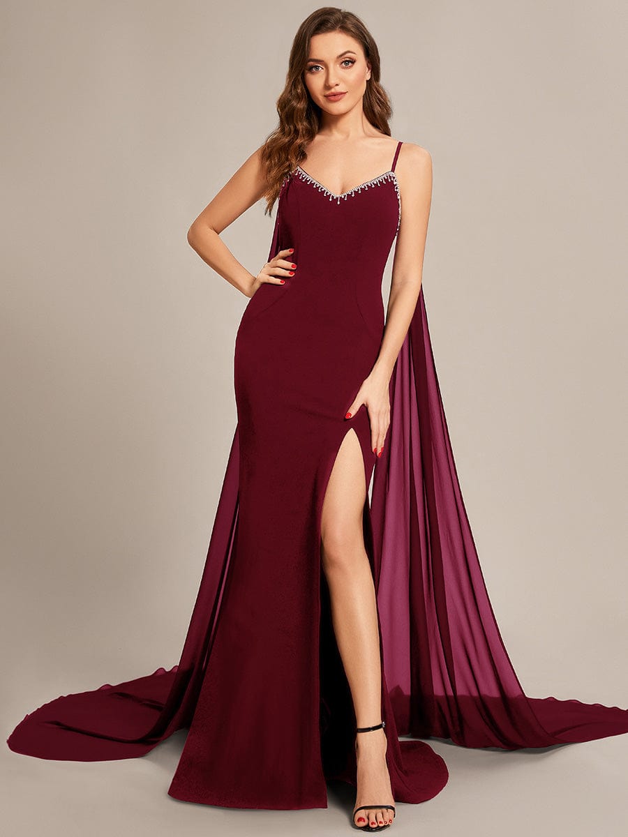 Custom Size Chiffon Streamer Spaghetti Strap High Slit Mermaid Prom Dresses