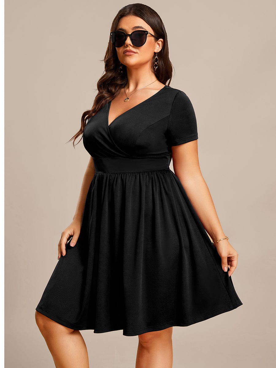 V Neck Short Sleeves A-Line Mini Summer Casual Cocktail Dress