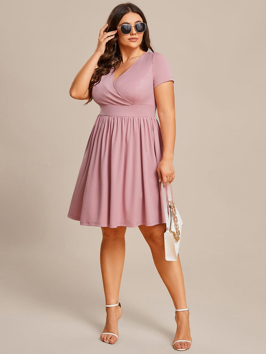 V Neck Short Sleeves A-Line Mini Summer Casual Cocktail Dress