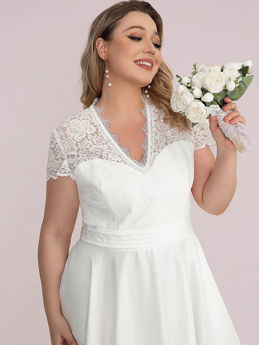 Plus Size Lace Cap Sleeve V neck Midi Formal Dress