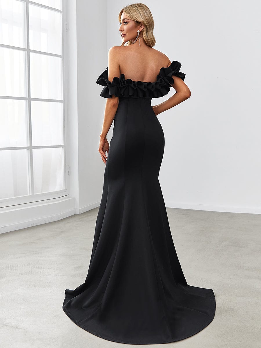 Sweet Ruffled Off Shoulder Mermaid Maxi Evening Dress