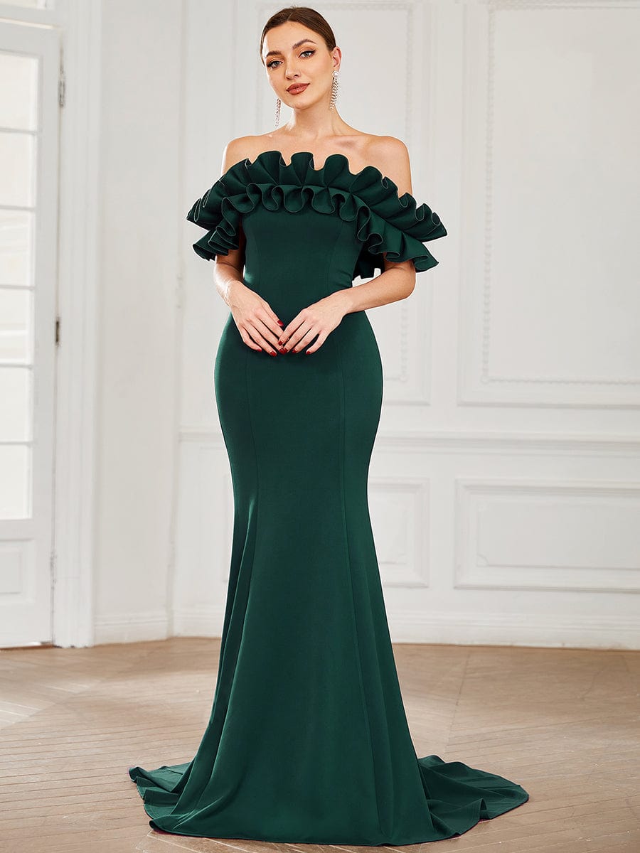 Sweet Ruffled Off Shoulder Mermaid Maxi Evening Dress