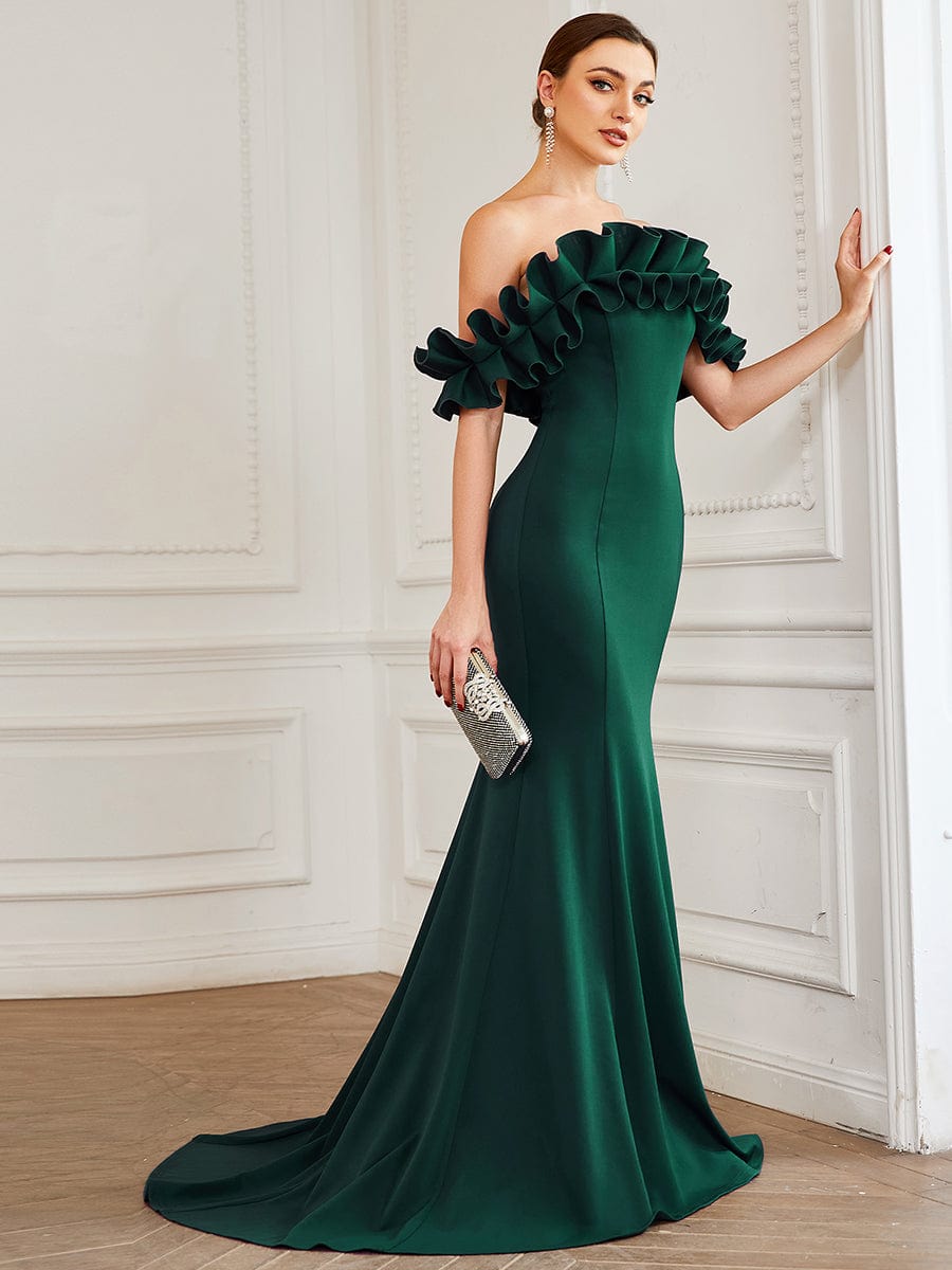 Sweet Ruffled Off Shoulder Mermaid Maxi Evening Dress