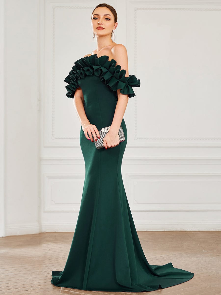 Sweet Ruffled Off Shoulder Mermaid Maxi Evening Dress