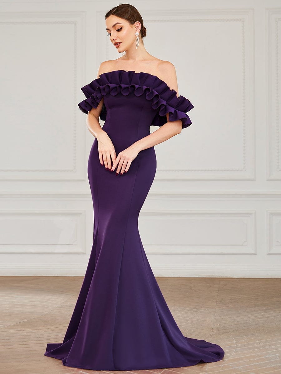 Sweet Ruffled Off Shoulder Mermaid Maxi Evening Dress