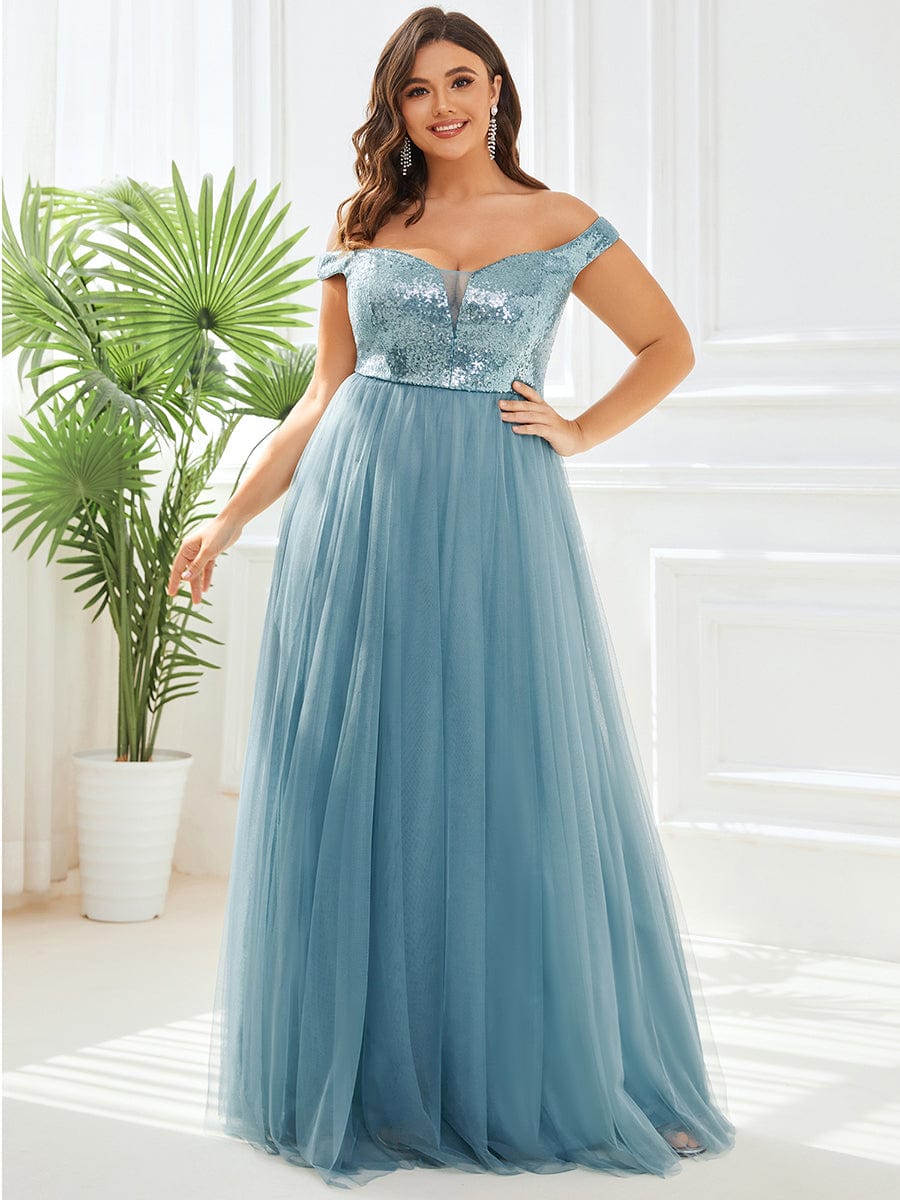 Stunning High Waist Tulle & Sequin Sleeveless Evening Dress