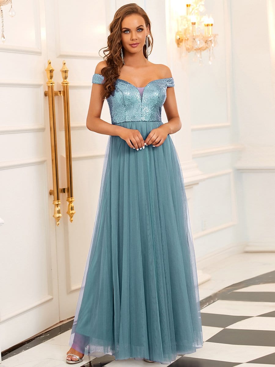 Stunning High Waist Tulle & Sequin Sleeveless Evening Dress