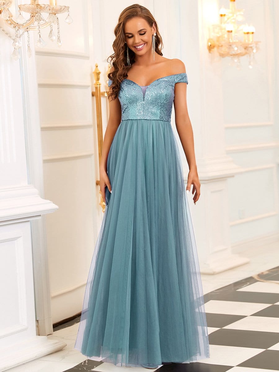 Stunning High Waist Tulle & Sequin Sleeveless Evening Dress