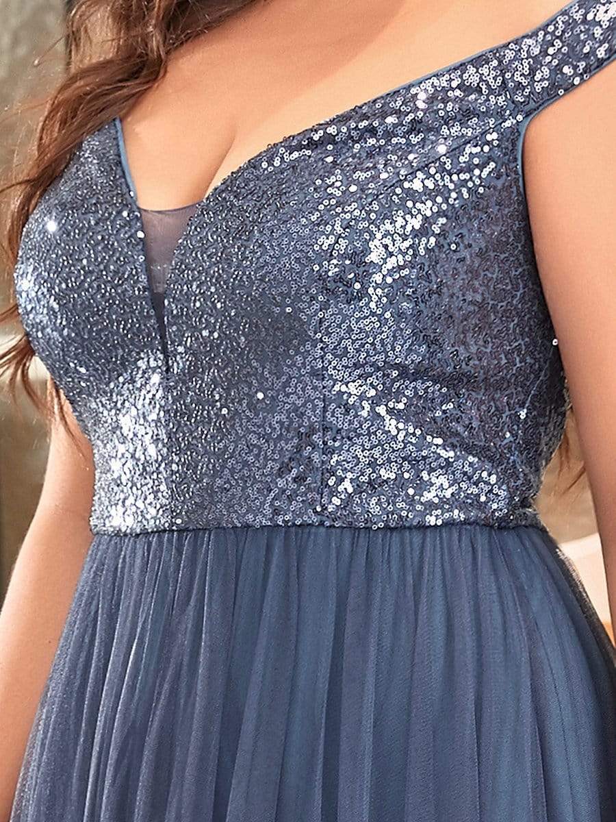 Plus Size Stunning High Waist Tulle & Sequin Sleeveless Evening Dress