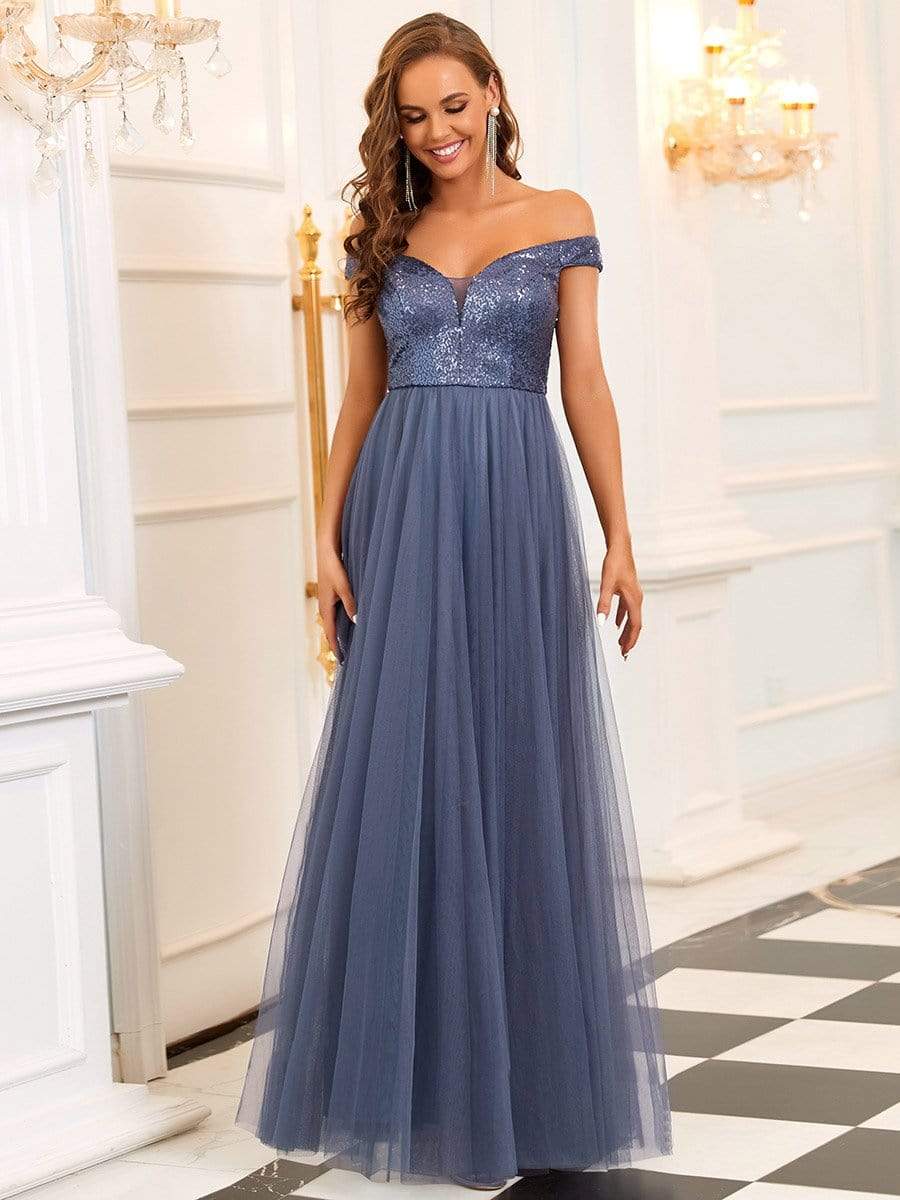 Stunning High Waist Tulle & Sequin Sleeveless Evening Dress